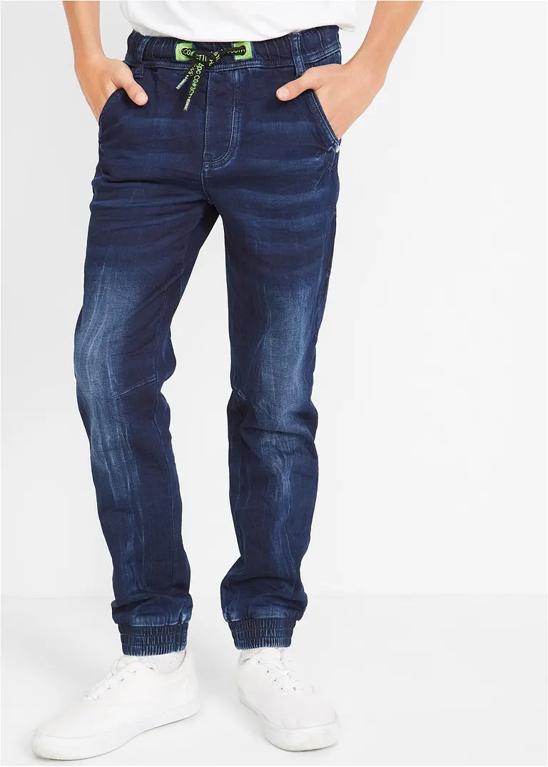 bonprix Coole Jungen Sweatjeans mit neonfarbenen Details am Bindeband Sonderangebot
