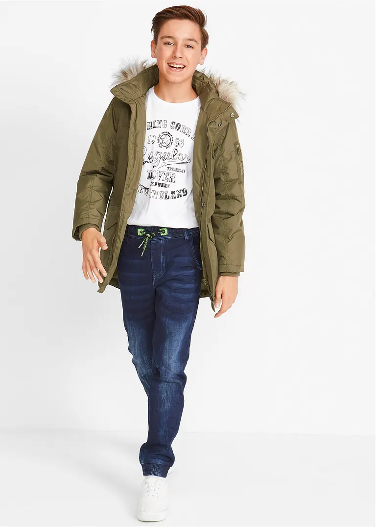 bonprix Coole Jungen Sweatjeans mit neonfarbenen Details am Bindeband Sonderangebot