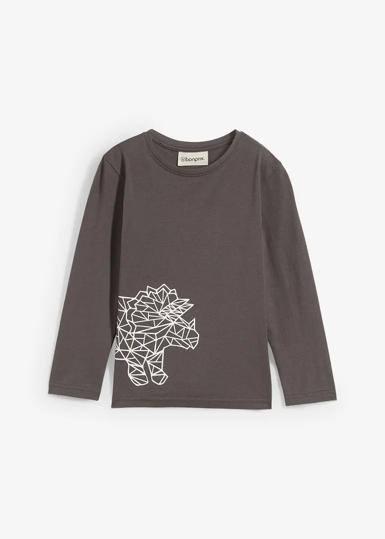 bonprix Cooles Jungen Langarmshirt mit einem großen Dino-Druck - grau Black Friday