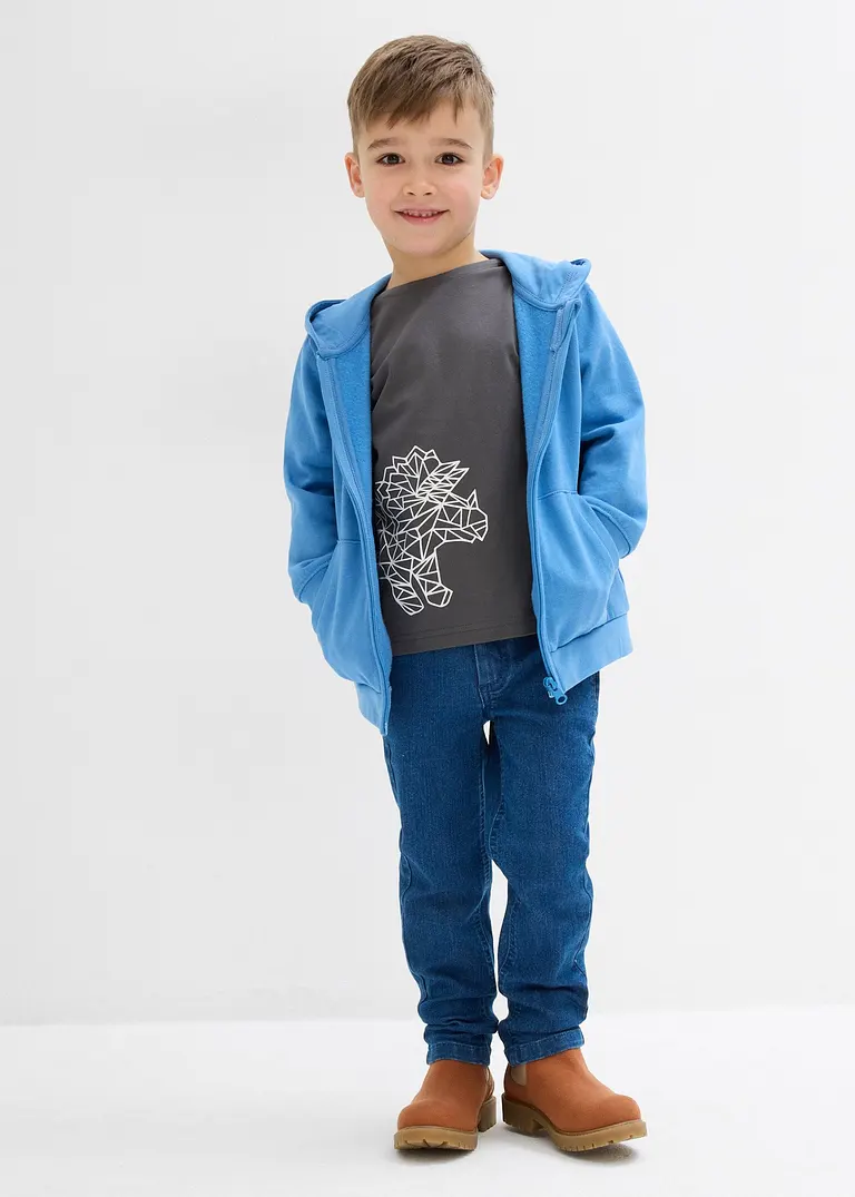 bonprix Cooles Jungen Langarmshirt mit einem großen Dino-Druck - grau Black Friday