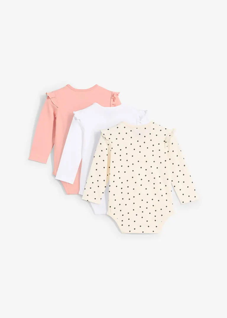 bonprix 3er Packung Baby Bodies mit Rüschen und Knöpfen an der Schulter und im Schritt Bis zu 50% Rabatt