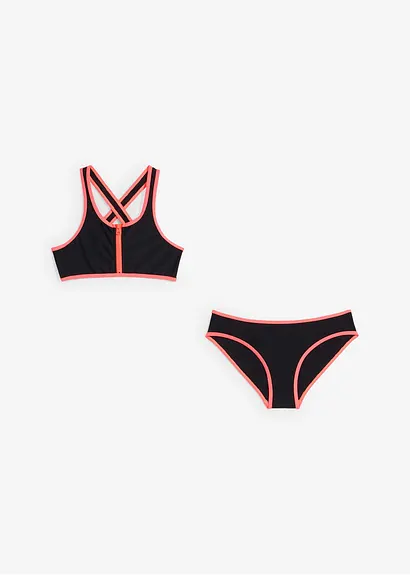 bonprix Sportlicher Bikini mit Reißverschluss Detail und Säumen in Kontrastfarbe Begrenzt auf 3 Tage
