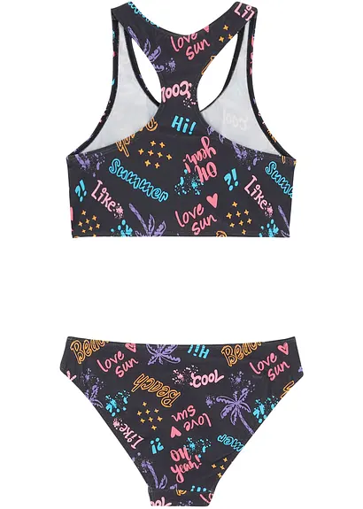 bonprix Modischer Bikini mit Ringerrücken - schwarz - Kinder zollfrei