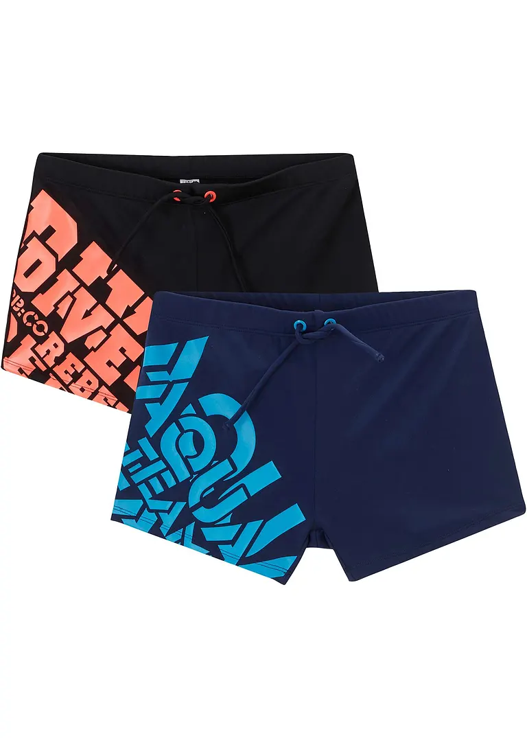 bonprix Tolle Badehose mit Print im 2er Pack - dunkelblau/schwarz