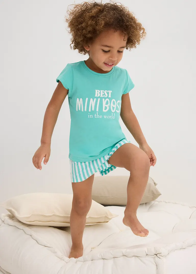 bonprix Bequemer Kinder Shorty (2-tlg. Set) - pazifikgrün/weiß gestreift Fabrikpreis