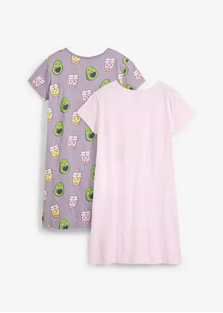 bonprix Tolle Mädchen Nachthemden mit Avocado und Bubble Tea Druck und Bio-Baumwolle im 2er Pack Sonderangebot