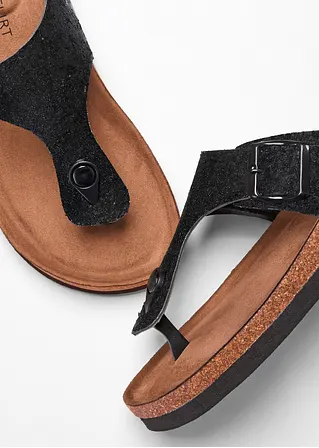 bonprix Sommerliche Zehensteg Pantolette in Glitzeroptik - schwarz Tiefpreis