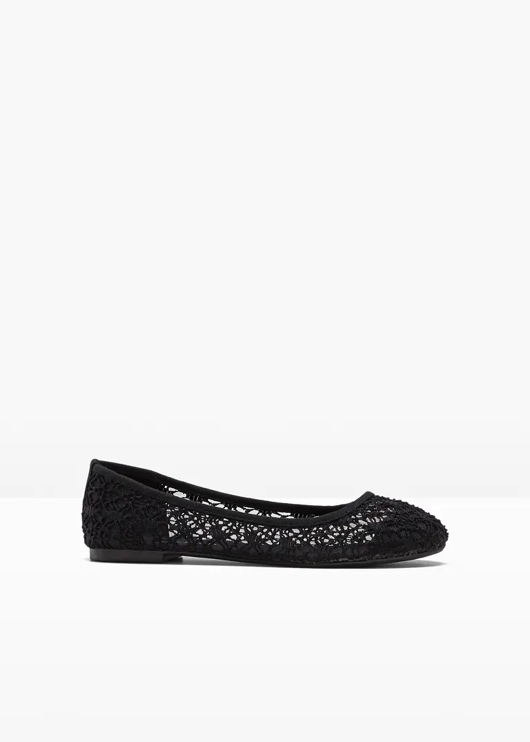 bonprix Verspielte Ballerina mit Spitze - schwarz - Damen