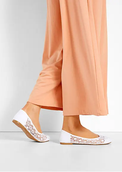 bonprix Verspielte Ballerina mit Spitze - weiß - Damen Letzte 3 Tage
