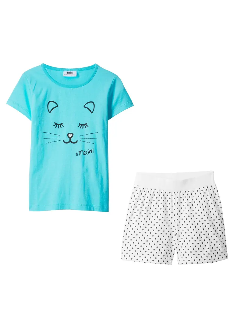 bonprix Bedruckter Pyjama mit süßem Print - aqua/weiß bedruckt Im Verkauf