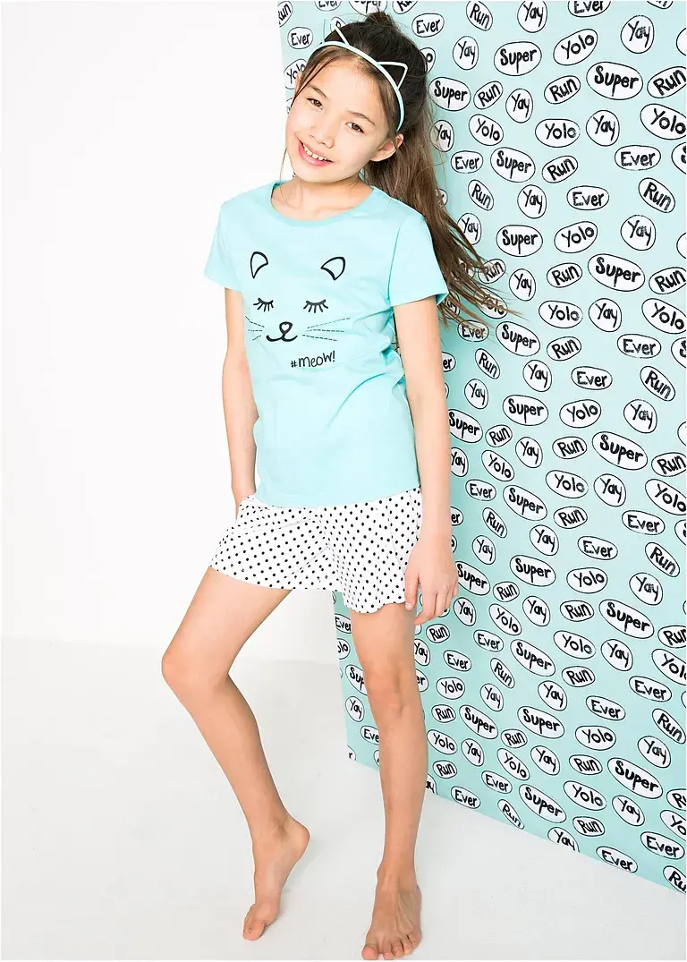 bonprix Bedruckter Pyjama mit süßem Print - aqua/weiß bedruckt Im Verkauf
