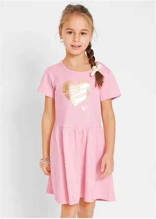 bonprix Doppelpack Mädchen Jerseykleid mit Druck - puderrosa+grau meliert Online