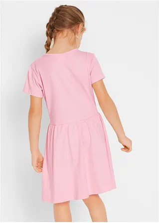 bonprix Doppelpack Mädchen Jerseykleid mit Druck - puderrosa+grau meliert Online