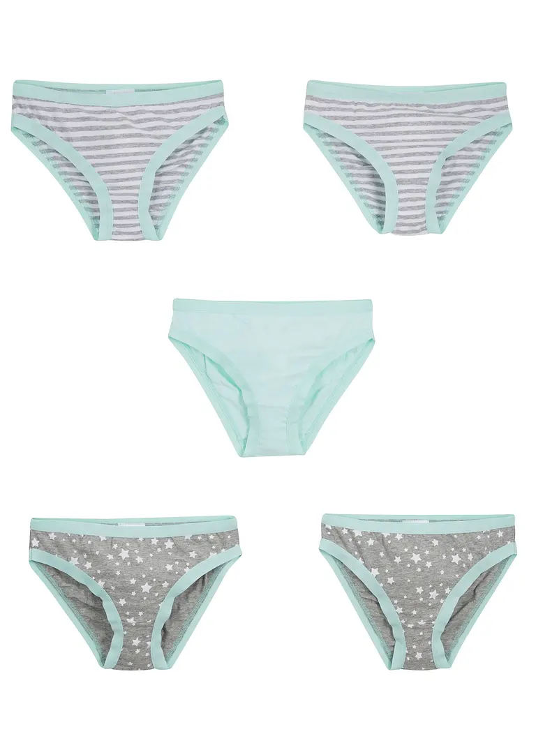 bonprix Schöne Slips mit Print im 5er Pack - hellgrau meliert/weiß/mint Auslauf