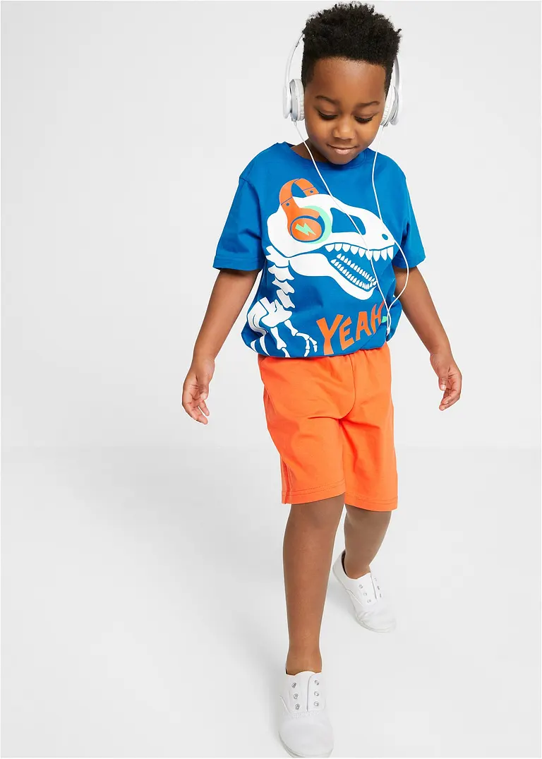 bonprix Cooler Schlafanzug mit Dino-Print - azurblau/orange Verkauf