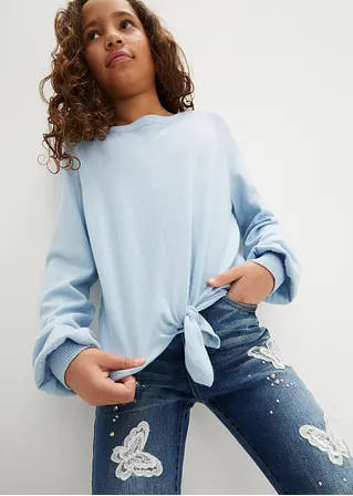bonprix Weicher Mädchen Feinstrickpullover mit Knotendetail - blau Blitzverkäufe