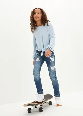 bonprix Weicher Mädchen Feinstrickpullover mit Knotendetail - blau Blitzverkäufe