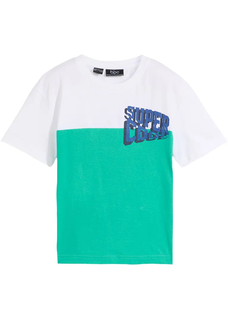 bonprix Cooles zweifarbiges T-Shirt mit Druck auf der Brust - weiß Fabrik Onlineshop