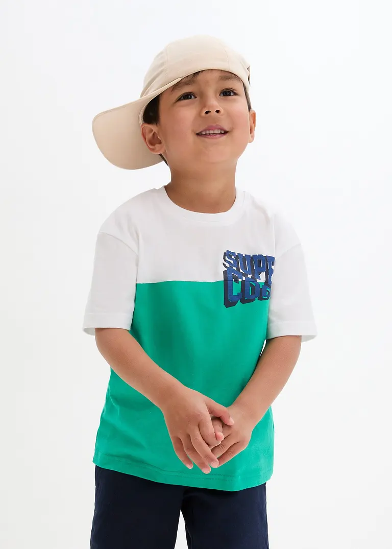 bonprix Cooles zweifarbiges T-Shirt mit Druck auf der Brust - weiß Fabrik Onlineshop
