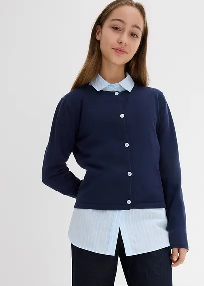 bonprix Mädchen Feinstrickjacke vielseitig kombinierbar - blau Fabrikpreis