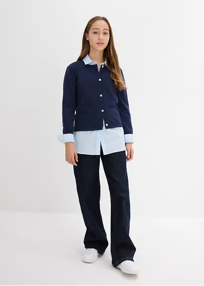 bonprix Mädchen Feinstrickjacke vielseitig kombinierbar - blau Fabrikpreis