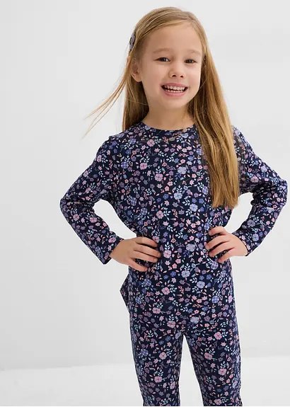 bonprix Mädchen Langarmshirt mit Blumen-Druck - blau - Kinder Günstig kaufen