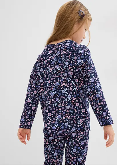 bonprix Mädchen Langarmshirt mit Blumen-Druck - blau - Kinder Günstig kaufen
