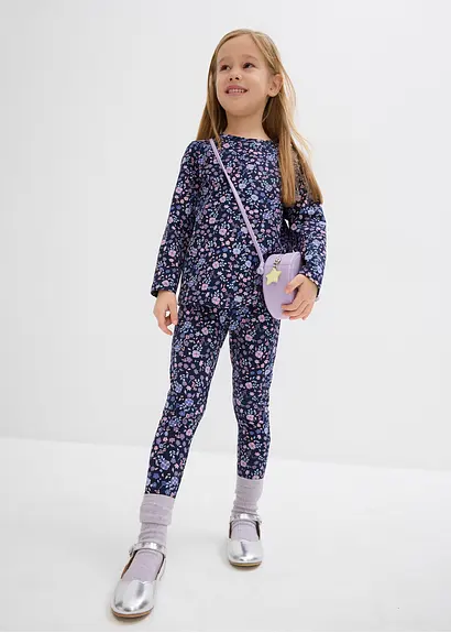 bonprix Mädchen Langarmshirt mit Blumen-Druck - blau - Kinder Günstig kaufen