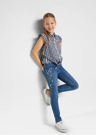 bonprix Hübsche Mädchen Jeggings mit Blumenstickerei - blau Versandkostenfrei
