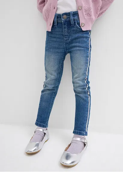 bonprix Moderne Mädchen Skinny-Jeans mit dekorativen Pailletten - blau Preisnachlass