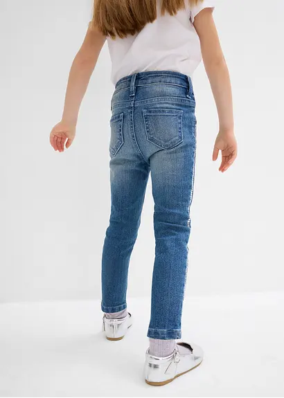 bonprix Moderne Mädchen Skinny-Jeans mit dekorativen Pailletten - blau Preisnachlass