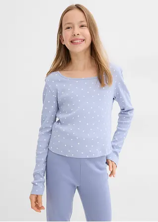 bonprix Bedrucktes Mädchen Langarmshirt aus Rippe - blau Saisonschlussverkauf