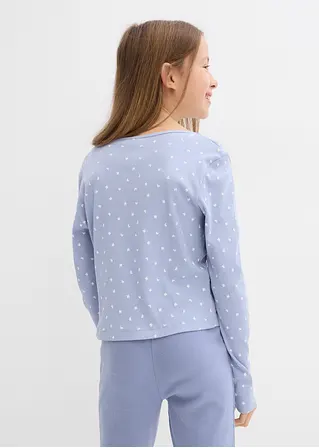 bonprix Bedrucktes Mädchen Langarmshirt aus Rippe - blau Saisonschlussverkauf
