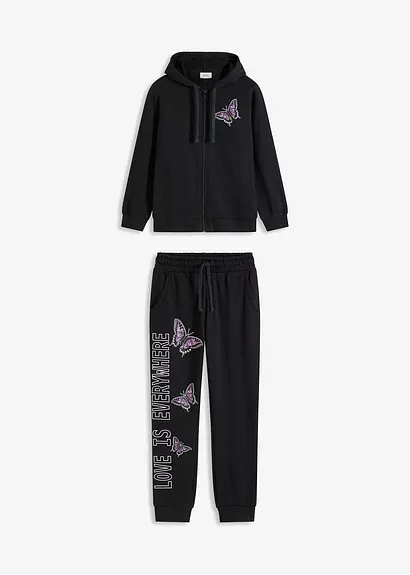 bonprix Gemütlicher Mädchen Jogginganzug (2-tlg. Set) im Homewear Design mit Bindeband Black Friday