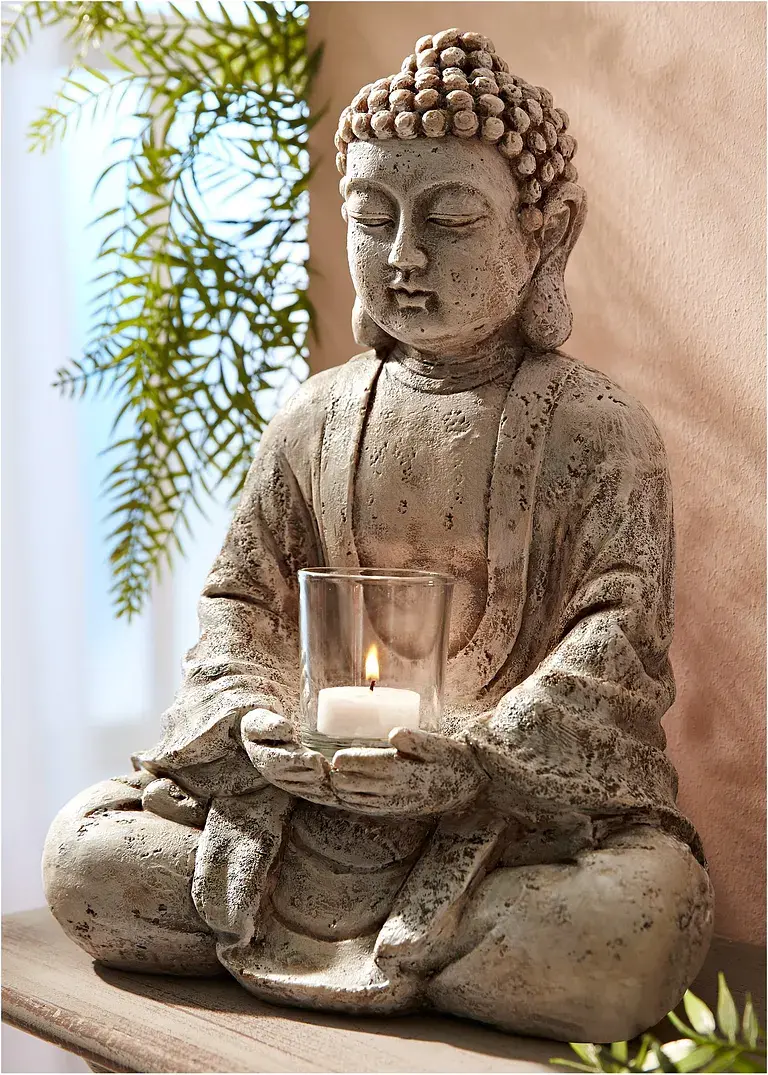 bonprix Ruhevolles Ambiente: Toller Deko-Buddha mit Windlicht - grau Räumungsverkauf