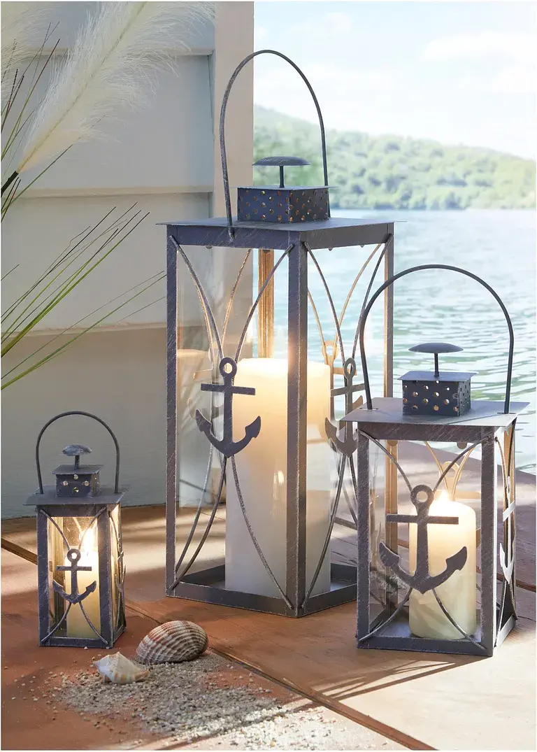 bonprix Maritime Windlichter im Laternen-Design mit Anker-Motiv - grau Wochenangebot