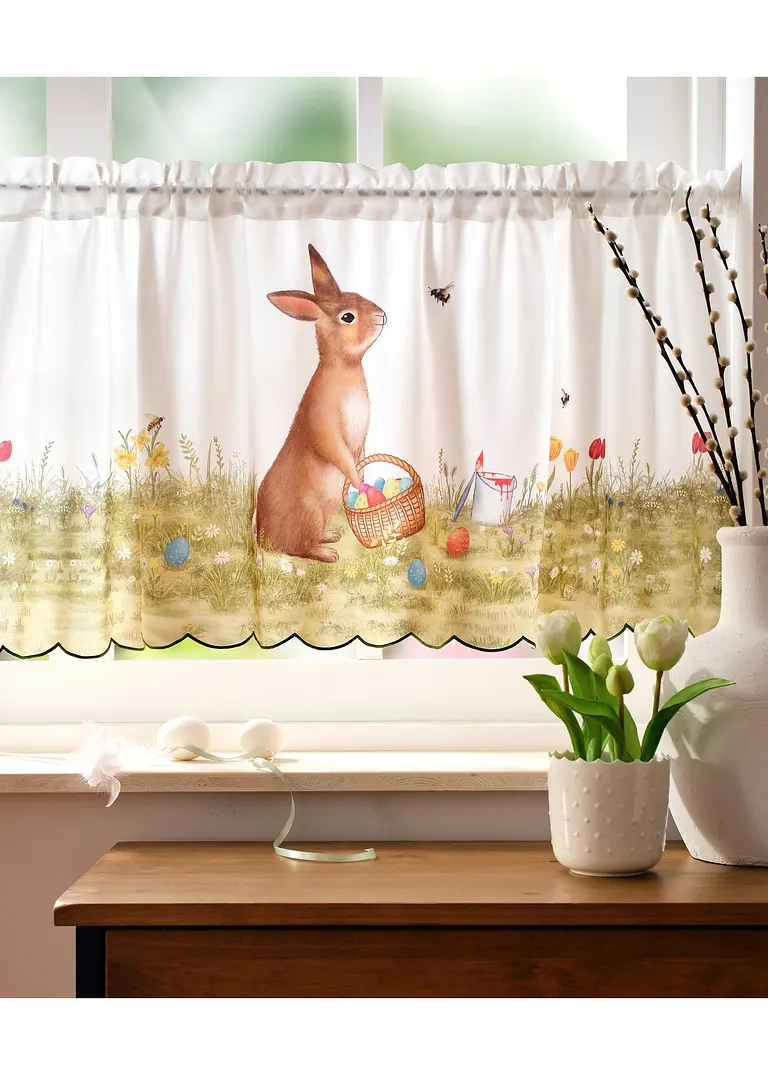 bonprix Farbenfrohe Küchengardine mit Osterhase und bunter Blumenwiese Verkauf