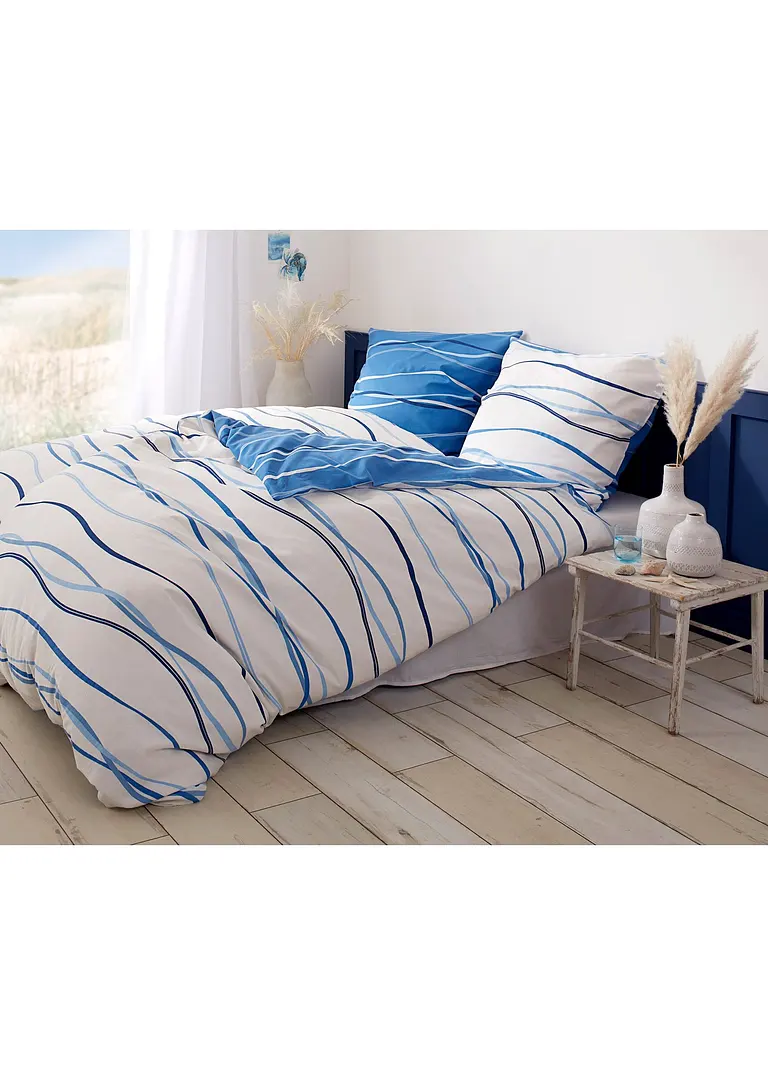 bonprix Bettwäsche mit ansprechendem Wellen-Motiv - blau Linon Heißer Verkauf