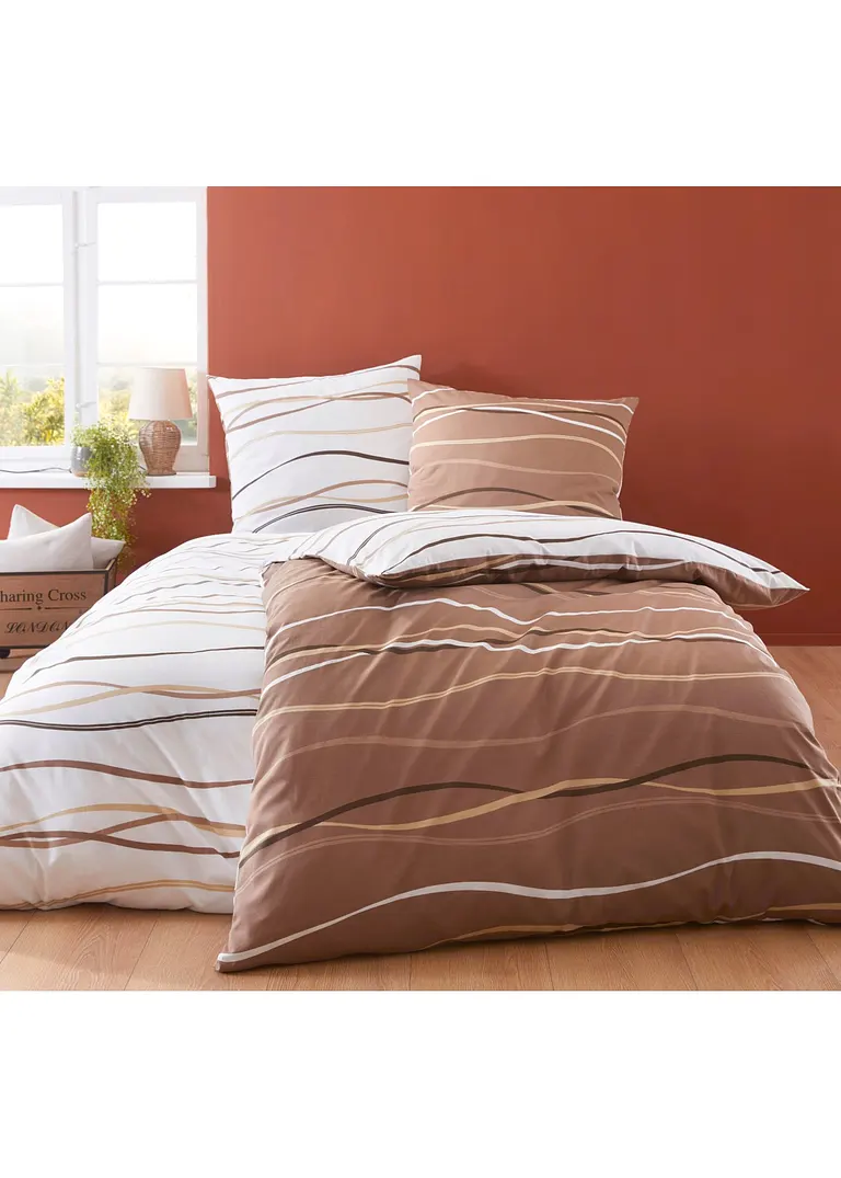bonprix Bettwäsche mit ansprechendem Wellen-Motiv - creme Linon Neueste Mode