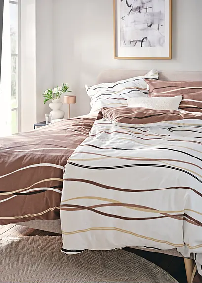 bonprix Bettwäsche mit ansprechendem Wellen-Motiv - creme Biber Blitzangebot