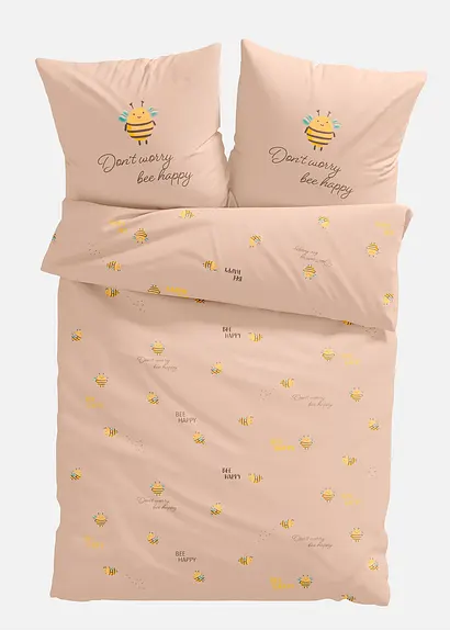 bonprix Bettwäsche mit Bienen und Statement - beige Baumwollgemisch Bis zu 50% Rabatt